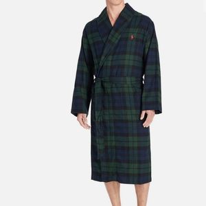 Polo By Ralph Lauren Green Tartan Plaid Flannel Bathrobe